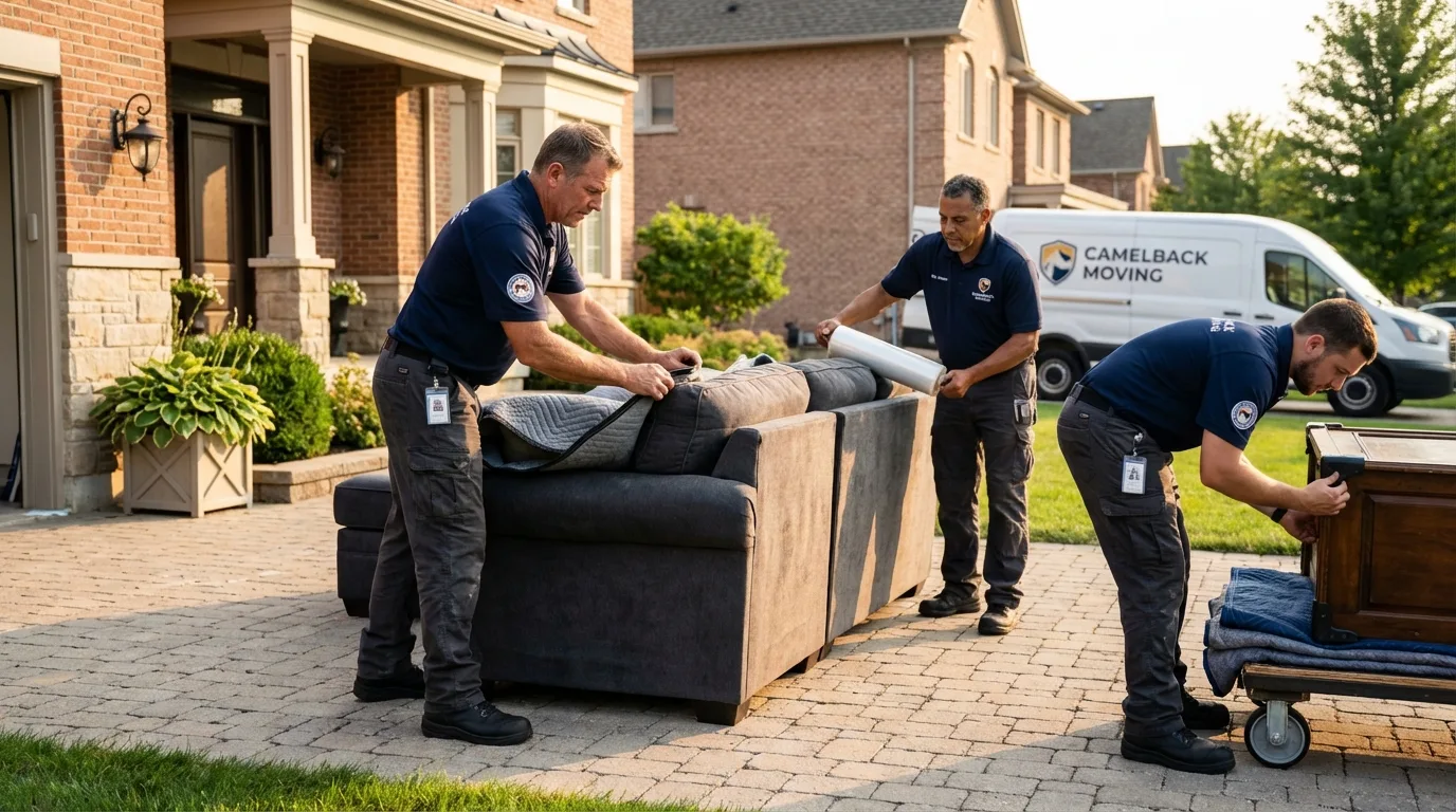 Large estate moving crew wrapping furniture in Geneva, NE
